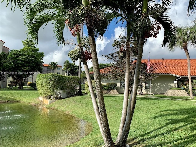 view of yard featuring a water view