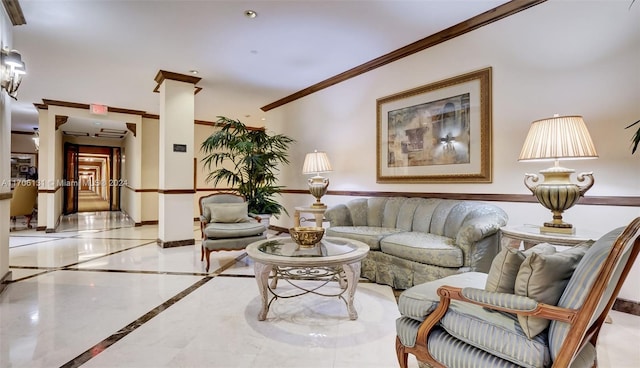 interior space featuring crown molding