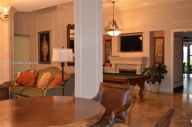 dining area with crown molding