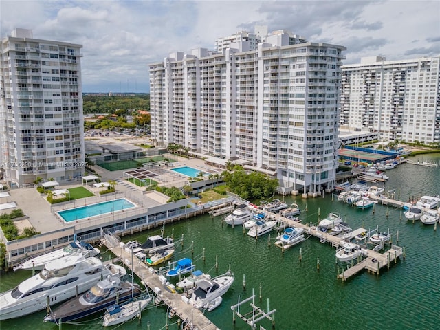 bird's eye view featuring a water view