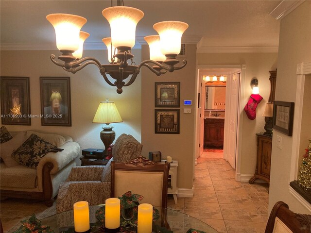 living room with crown molding