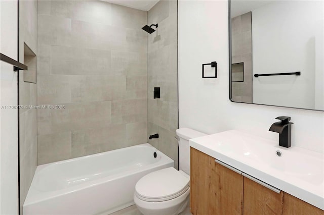 full bathroom with vanity,  shower combination, and toilet