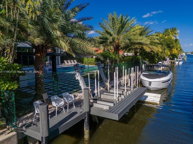 dock area featuring a water view