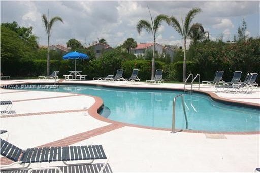 view of swimming pool featuring a patio area