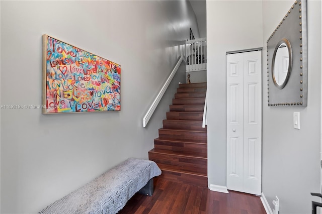 stairs with hardwood / wood-style floors