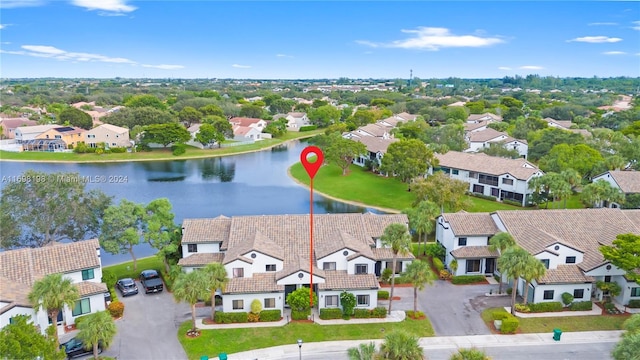 aerial view with a water view