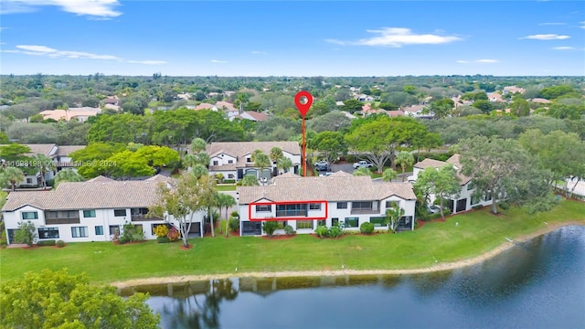 bird's eye view featuring a water view