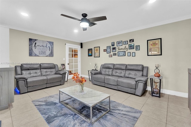 50 SW 130th Ave, Miami, FL 33184 - living room featuring ceiling fan, light tile patterned flooring, and crown molding