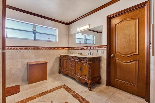 50 SW 130th Ave, Miami, FL 33184 - bathroom featuring vanity, tile walls, and ornamental molding