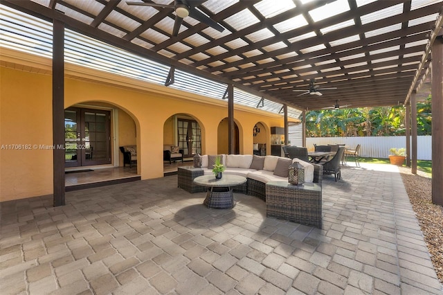 50 SW 130th Ave, Miami, FL 33184 - view of patio featuring ceiling fan, an outdoor hangout area, and french doors