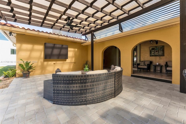 50 SW 130th Ave, Miami, FL 33184 - view of patio / terrace featuring outdoor lounge area, a pergola, and ceiling fan