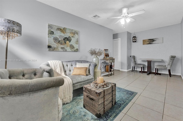 50 SW 130th Ave, Miami, FL 33184 - living room featuring tile patterned flooring, a textured ceiling, and ceiling fan
