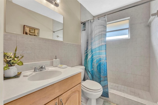 50 SW 130th Ave, Miami, FL 33184 - bathroom with toilet, vanity, tile walls, and a shower with shower curtain
