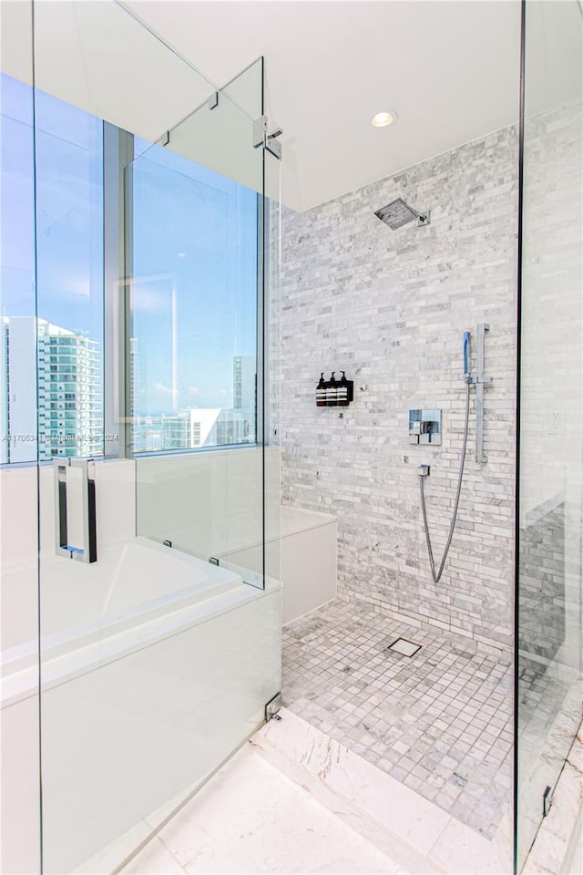 bathroom with independent shower and bath