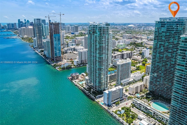 aerial view with a water view