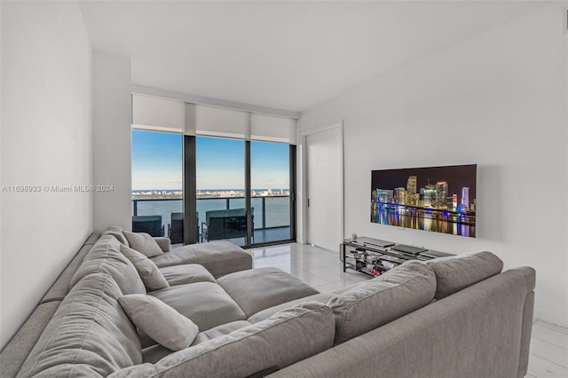 living room featuring light tile patterned flooring