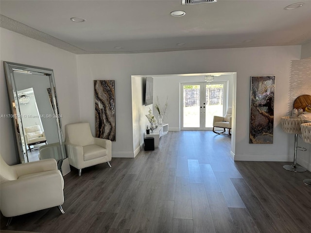 interior space featuring french doors and dark hardwood / wood-style floors