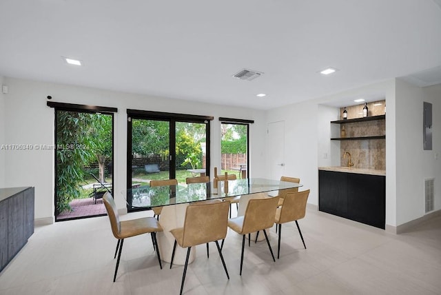 dining space with sink