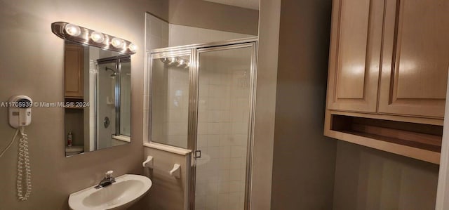 bathroom featuring sink and a shower with door