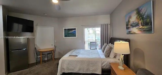 bedroom featuring ceiling fan and access to outside