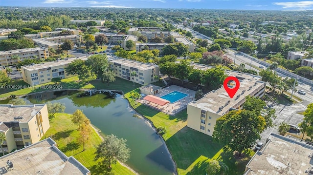 aerial view featuring a water view