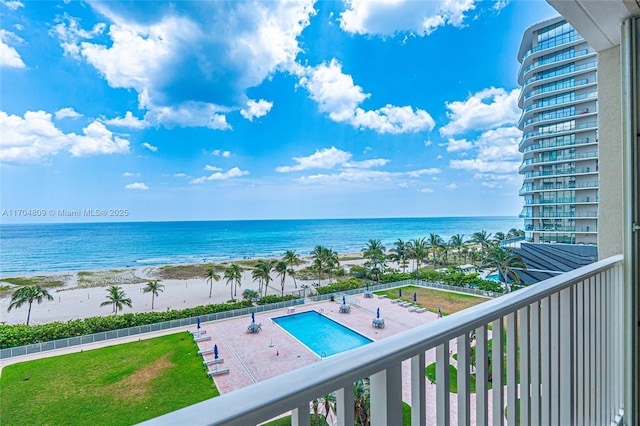 view of water feature featuring a view of the beach