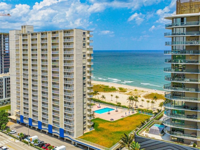 view of water feature featuring a beach view