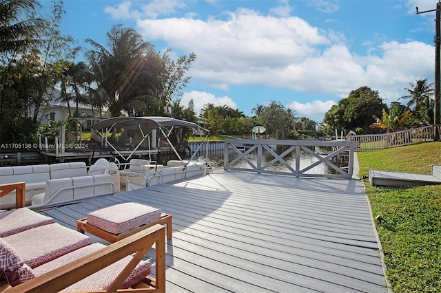 wooden terrace featuring an outdoor living space