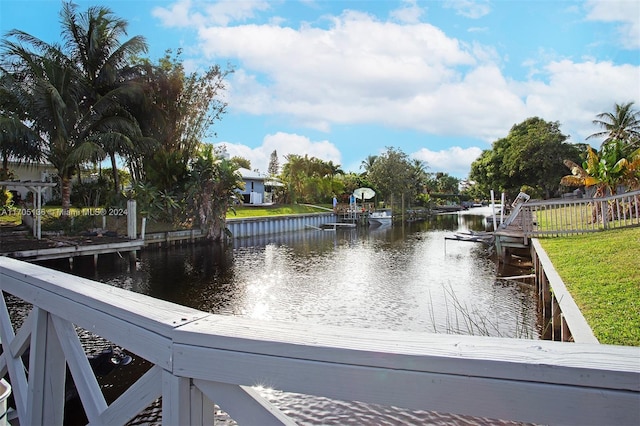 exterior space with a water view