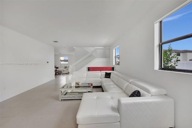 living room featuring a wealth of natural light