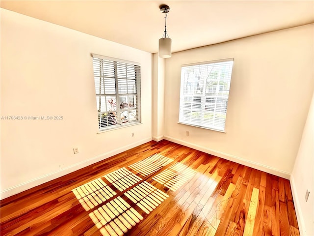 empty room with a wealth of natural light and hardwood / wood-style floors