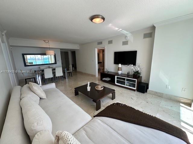 31 SE 5th St Unit 1908, Miami, FL 33131 - living room featuring marble finish flooring and ornamental molding