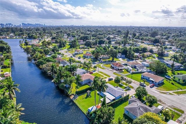 drone / aerial view featuring a water view