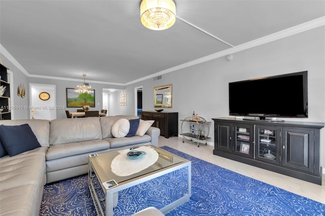 821 Cypress Blvd Unit 304, Pompano Beach, FL 33069 - living area featuring a chandelier, marble tiled floors, and ornamental molding