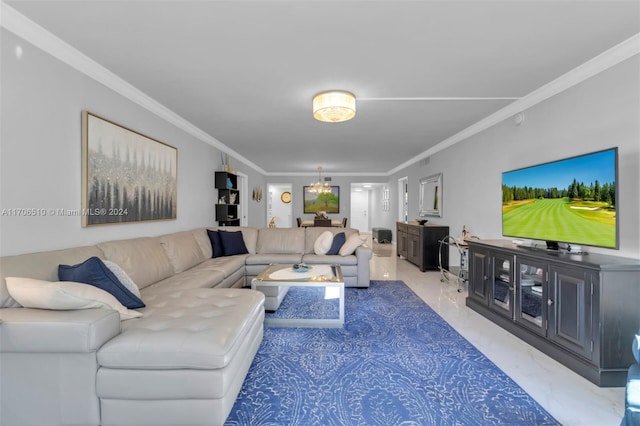 821 Cypress Blvd Unit 304, Pompano Beach, FL 33069 - living area featuring marble tiled flooring and ornamental molding