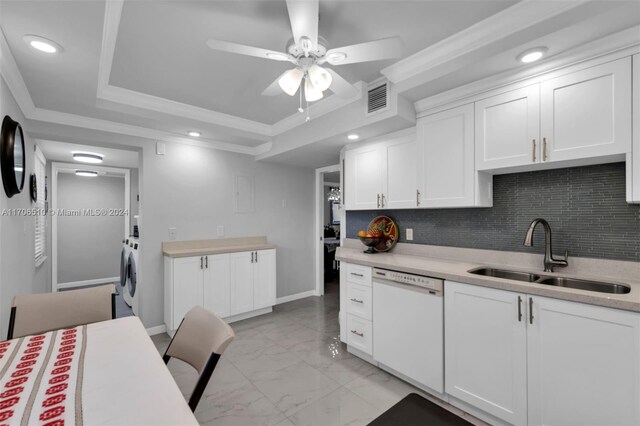 821 Cypress Blvd Unit 304, Pompano Beach, FL 33069 - kitchen featuring dishwasher, a sink, ceiling fan, light marble finish flooring, and light countertops