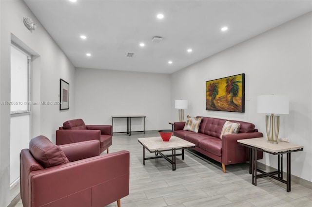 living room with light wood-type flooring