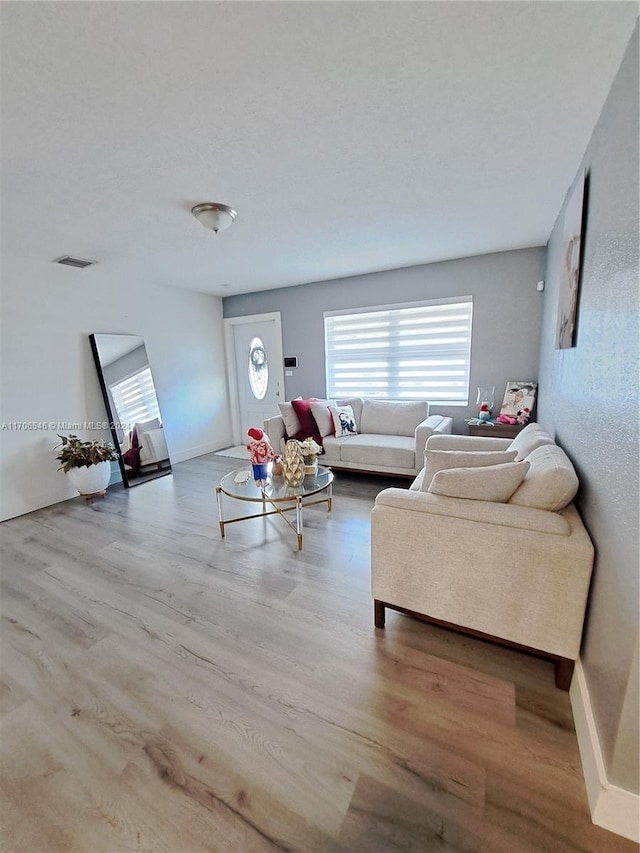 living room with light hardwood / wood-style flooring