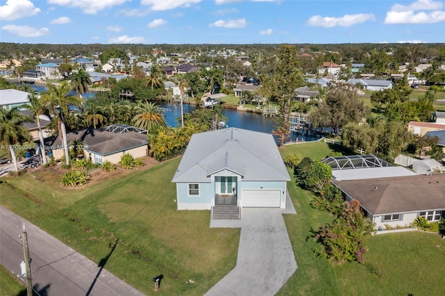 aerial view with a water view