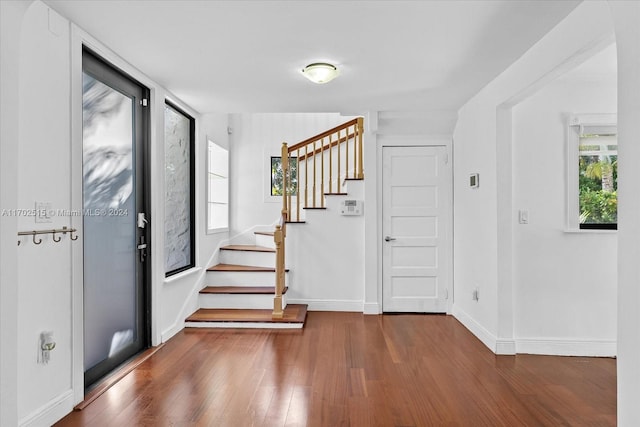 entryway with dark wood-type flooring