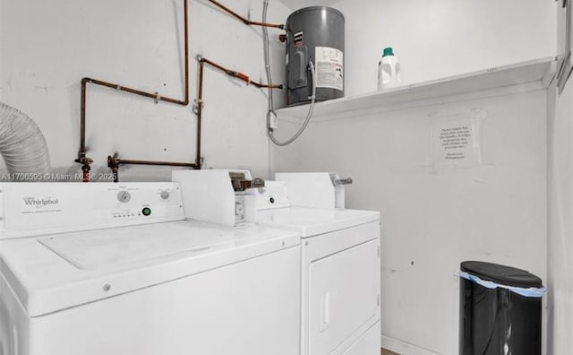 laundry room with water heater and separate washer and dryer