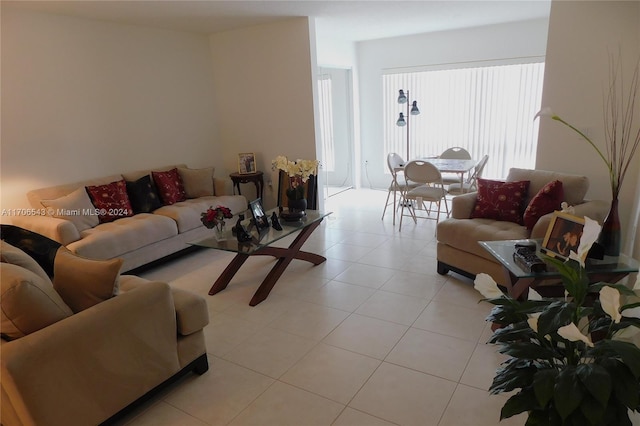 living room featuring light tile patterned flooring