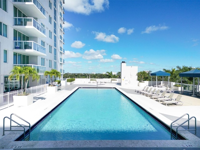 view of swimming pool featuring a patio