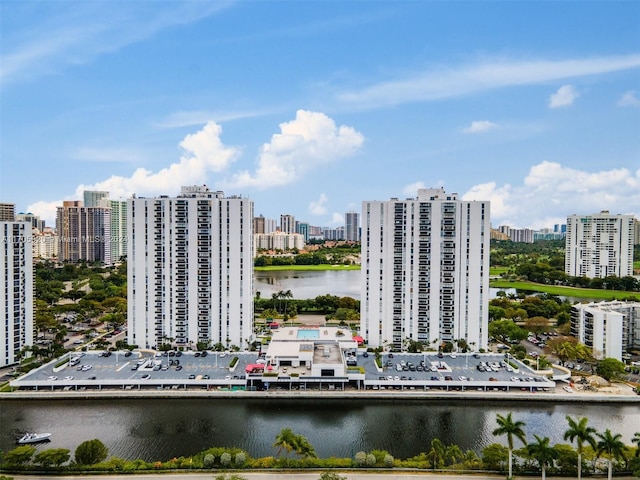 aerial view featuring a water view