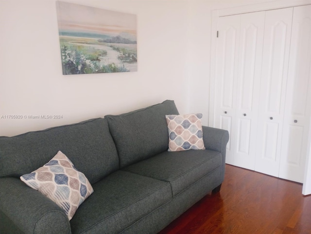 living room with dark wood-type flooring