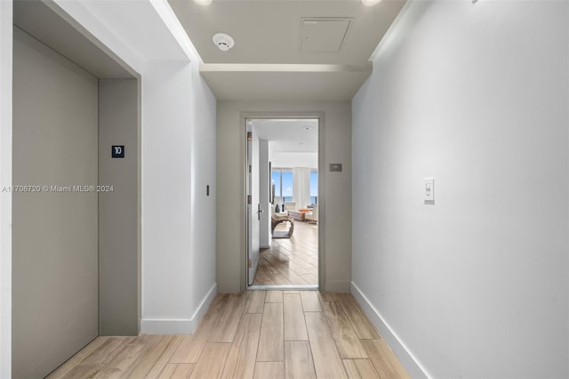 hall featuring light hardwood / wood-style floors and elevator