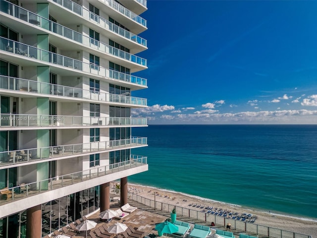 view of water feature featuring a beach view