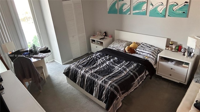 carpeted bedroom with a closet