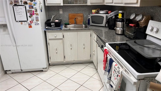 kitchen featuring decorative backsplash, sink, and white appliances