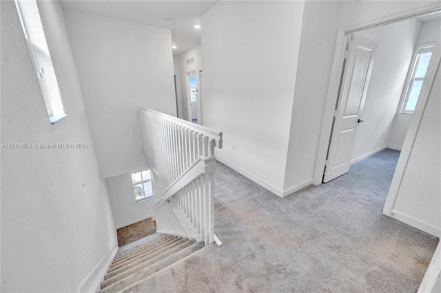 hallway featuring light colored carpet and a healthy amount of sunlight